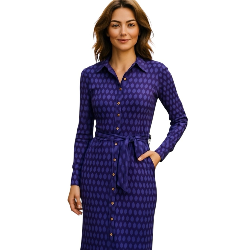 BODEN CARNABY PURPLE PRINT LONG SLEEVE JERSEY SHIRTDRESS 4R